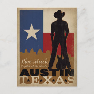 Austin, Texas Live Music Cowboy Postcard