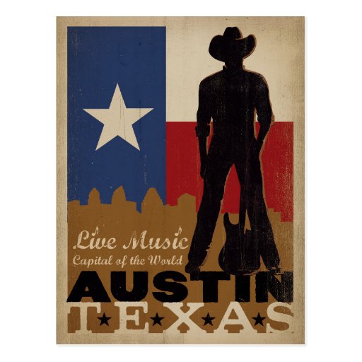 Image of Austin, Texas | Live Music Cowboy Postcard
