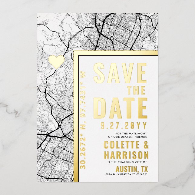 Austin, Texas Love Locator | Wedding Save the Date (Front)