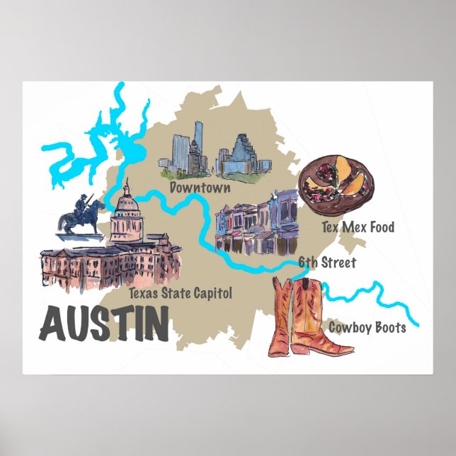 Austin Texas Map Poster (Front)