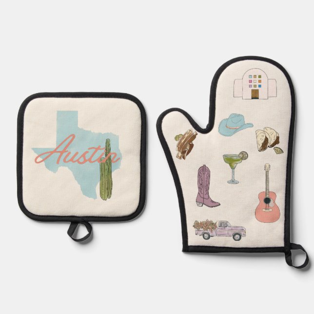 Austin Texas  Oven Mitt & Pot Holder Set (Front)