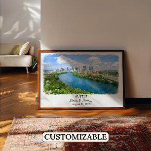 Austin Texas Poster, Watercolor, Custom Poster