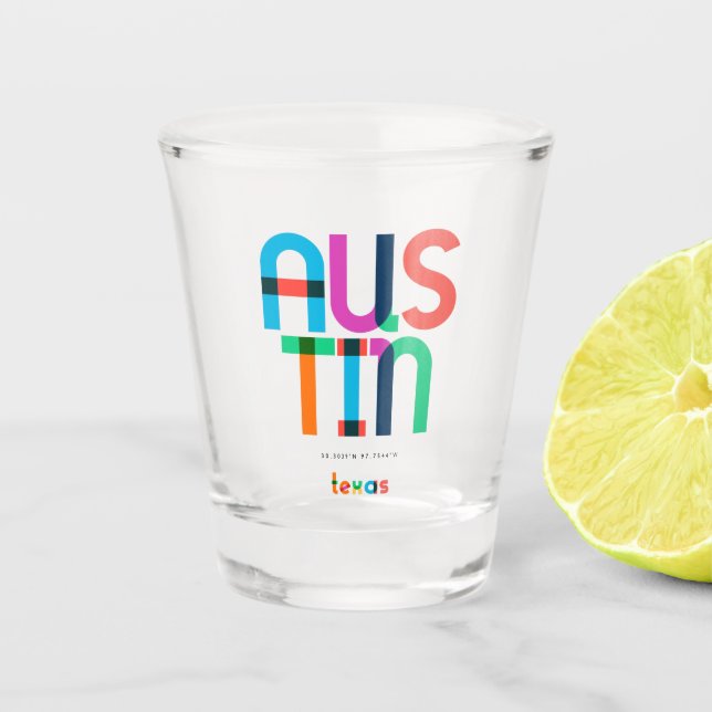 Austin Texas Rainbow Pop Art Shot Glass (Front)