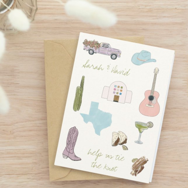Austin, Texas save the date with drawings  Invitation (Creator Uploaded)