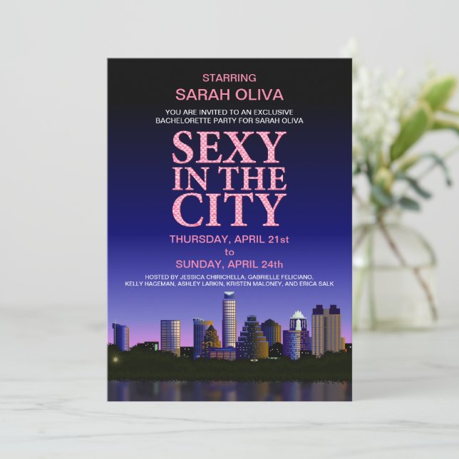 Austin Texas Skyline Bachelorette Movie Party Invitation (Standing Front)