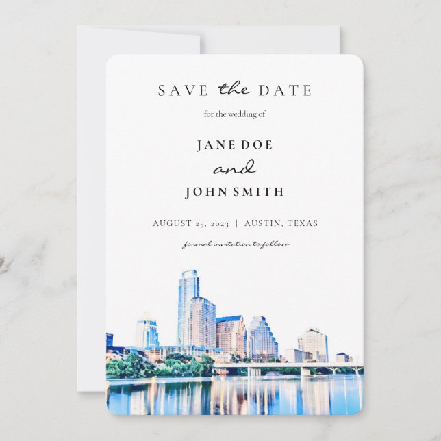 Austin Texas Skyline flat Save The Date Card (Front)