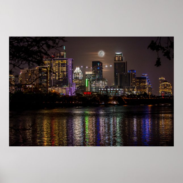 Austin, Texas Skyline Full Moon Poster (Front)