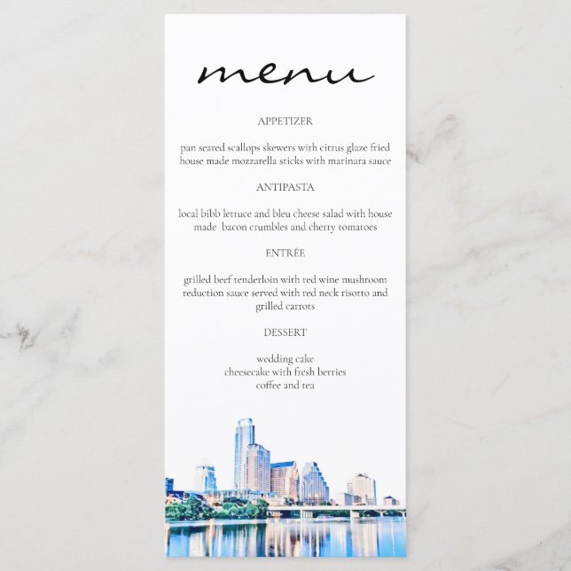 Austin Texas Skyline Menu (Front)