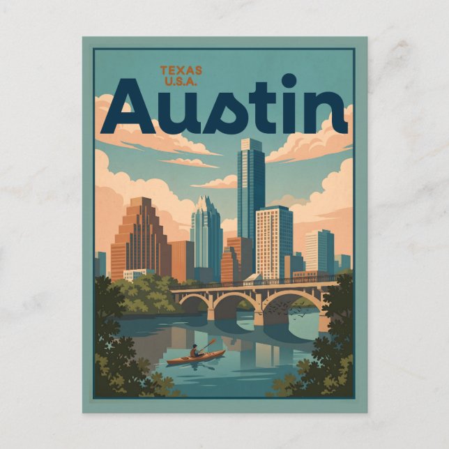 Austin Texas Skyline Riverfront Postcard (Front)