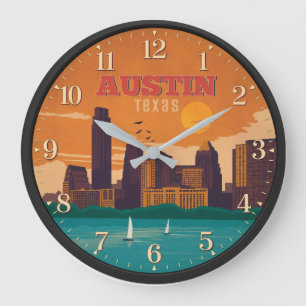 Austin Texas Skyline Sunset Large Clock