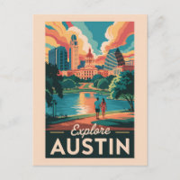 Austin Texas Skyline Travel Art Vintage