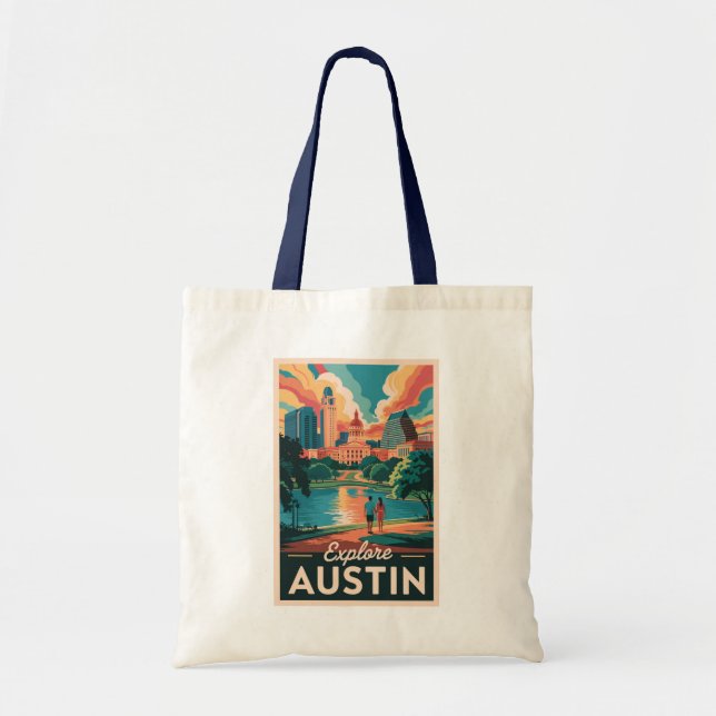 Austin Texas Skyline Travel Art Vintage Tote Bag (Front)