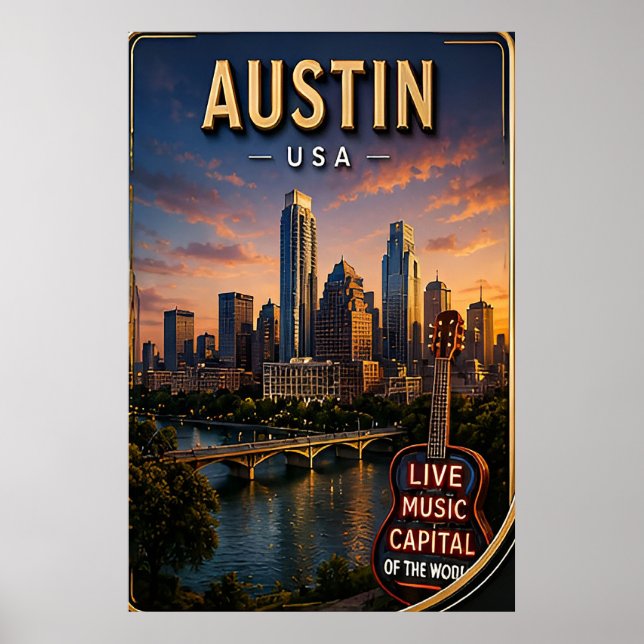 Austin Texas Skyline Travel Poster (Front)