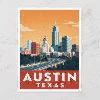 Austin Texas Skyline Vintage Travel Art