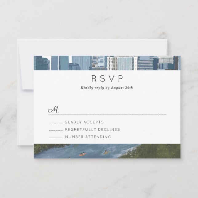 Austin Texas Skyline Wedding RSVP Card (Front)