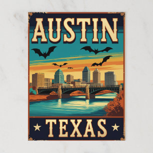 Austin Texas Skyline with Bats Postcard