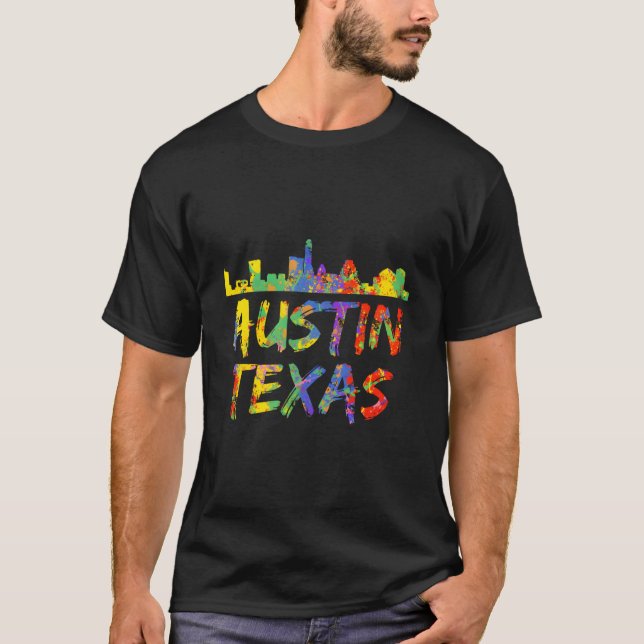 Austin Texas Tx Skyline Paint Splash Hood T-Shirt (Front)