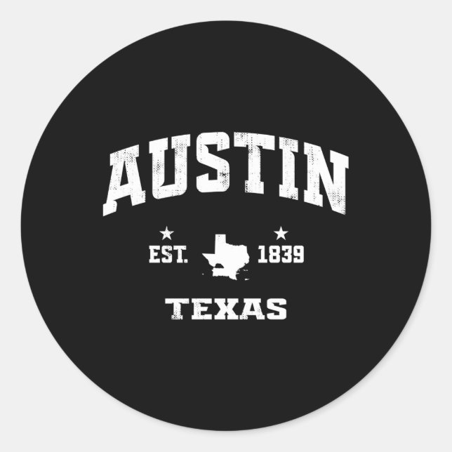 Austin Texas Tx State Throwback Athletic Classic Round Sticker (Front)