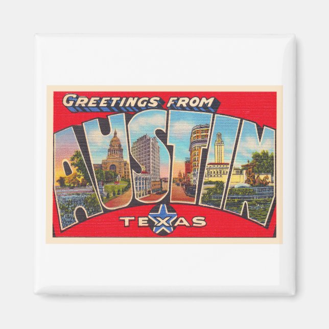 Austin Texas TX Vintage Large Letter Postcard Magnet (Front)