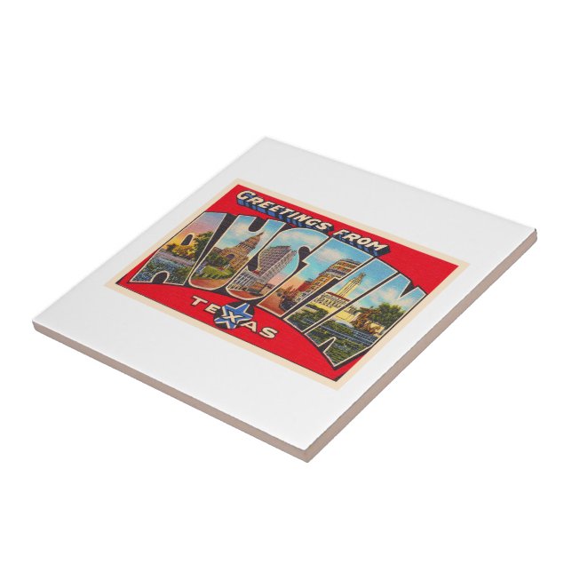 Austin Texas TX Vintage Large Letter Postcard Tile (Side)