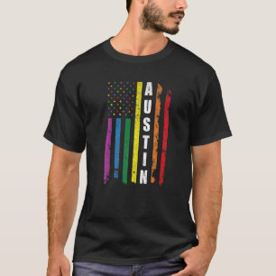 Austin Texas Us American Flag Rainbow Gay Lgbt Pri T-Shirt