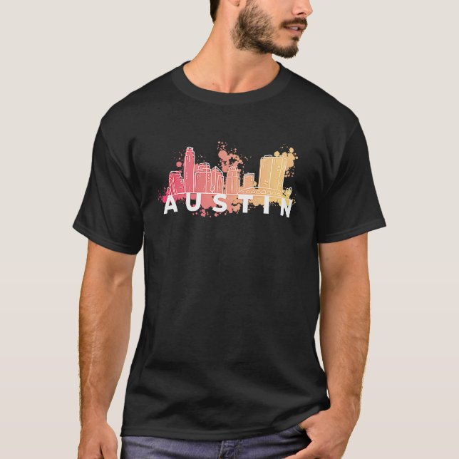 Austin Texas USA City Skyline Silhouette Outline S T-Shirt (Front)