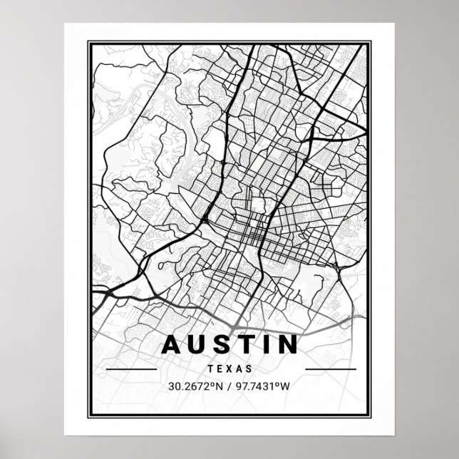 Austin Texas USA Travel City Map Poster (Front)