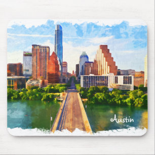 Austin Texas Vintage Travel City Watercolor Mouse Mat