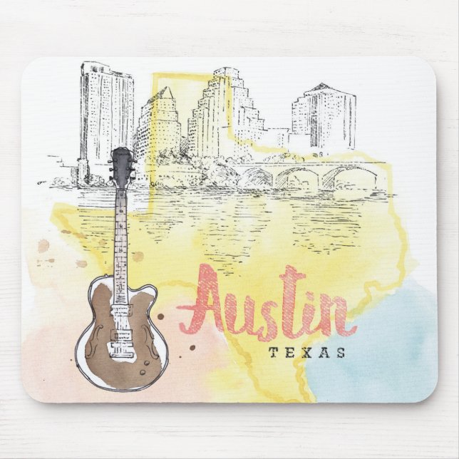 Austin,Texas | Watercolor Sketch Mouse Mat (Front)