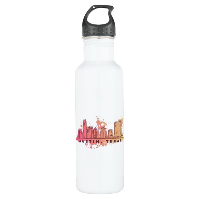 Austin Texas Watercolor Skyline 710 Ml Water Bottle (Front)