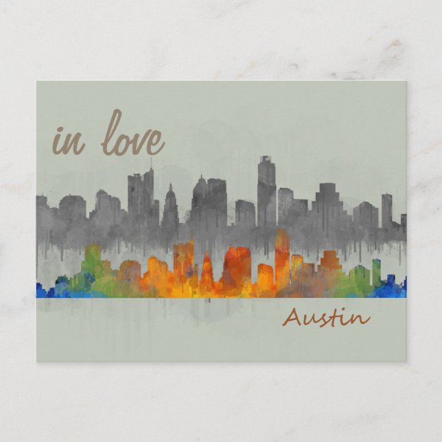 Austin Texas watercolor skyline in love city Postcard (Front)