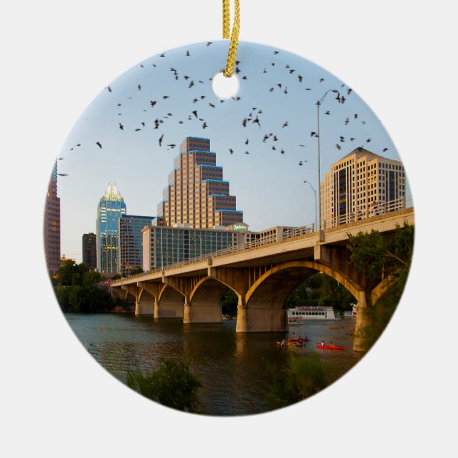 Austin, Texas with Bats Ceramic Tree Decoration (Front)