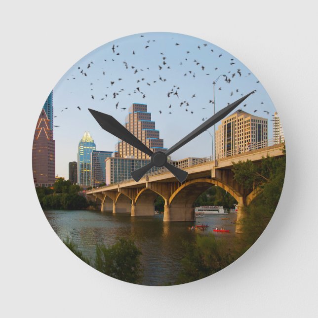 Austin, Texas with Bats Round Clock (Front)