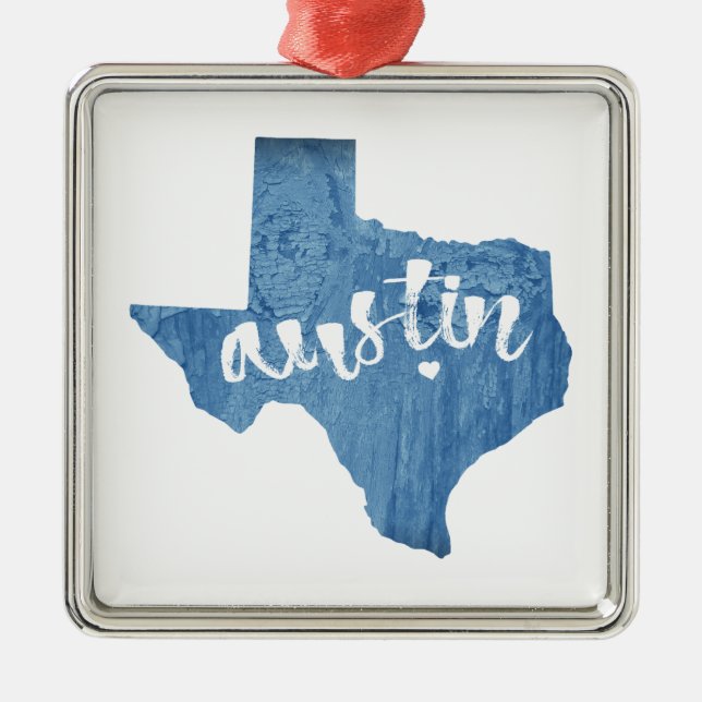 Austin, Texas Wood Grain Metal Tree Decoration (Front)