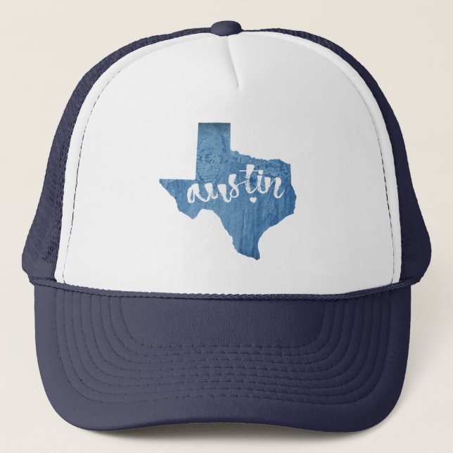 Austin, Texas Wood Grain Trucker Hat (Front)