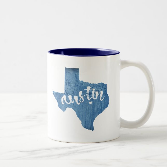 Austin, Texas Wood Grain Two-Tone Coffee Mug (Right)