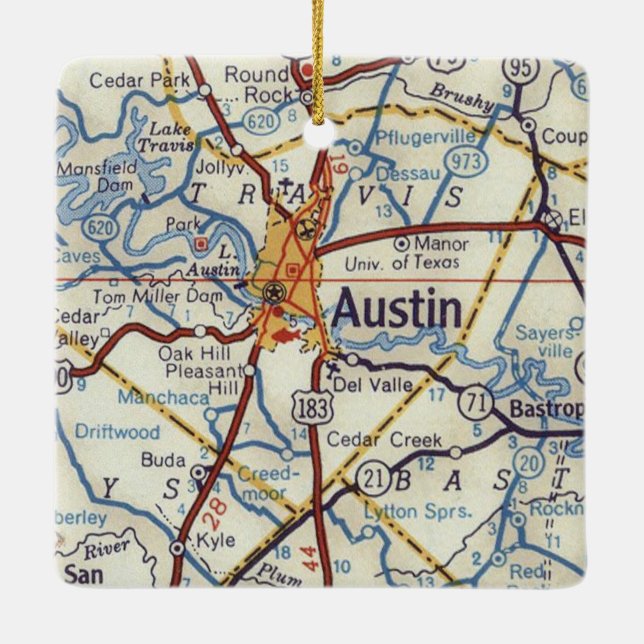 Austin TX 1955 Vintage Map Ceramic Ornament (Back)
