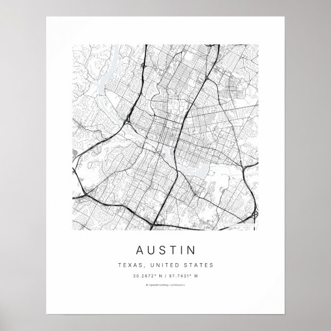 Austin TX Minimalist City Map Art Print (Front)