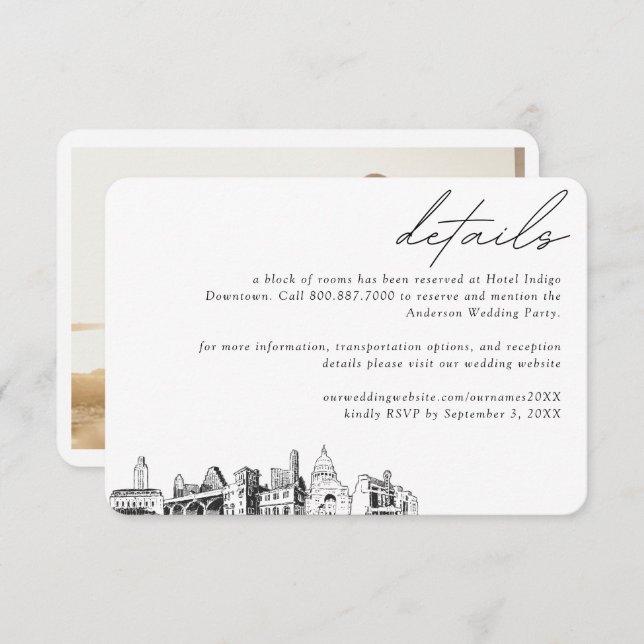 Austin Wedding Hotel Room Block Details Enclosure Card (Front/Back)