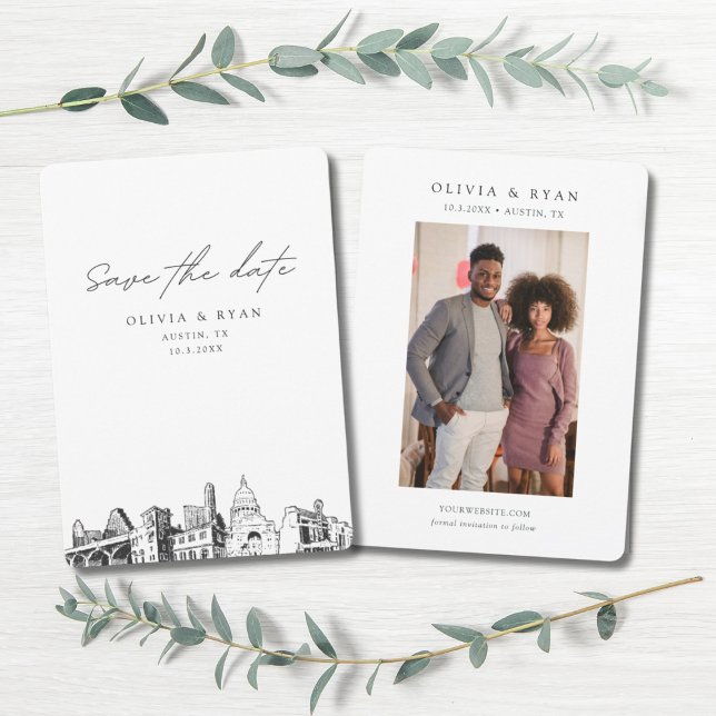 Austin Wedding Save the Date Downtown Wedding Invitation (Austin save the date wedding)