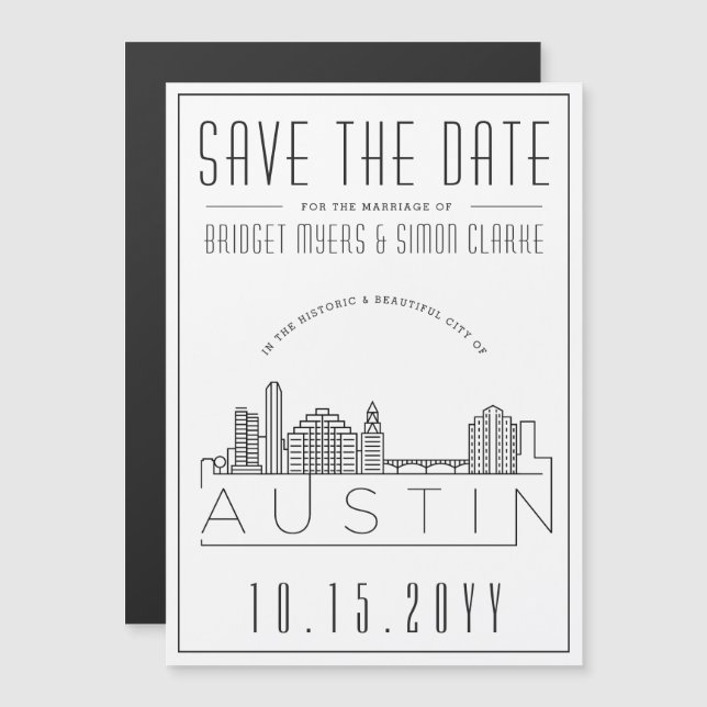 Austin Wedding | Stylised Skyline Save the Date Magnetic Invitation (Front/Back)