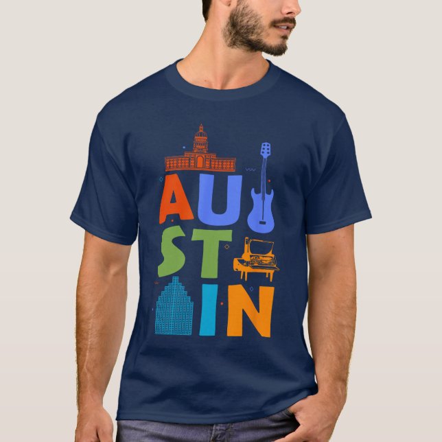 Austineas Souvenir Guitar Music City Austin friend T-Shirt (Front)