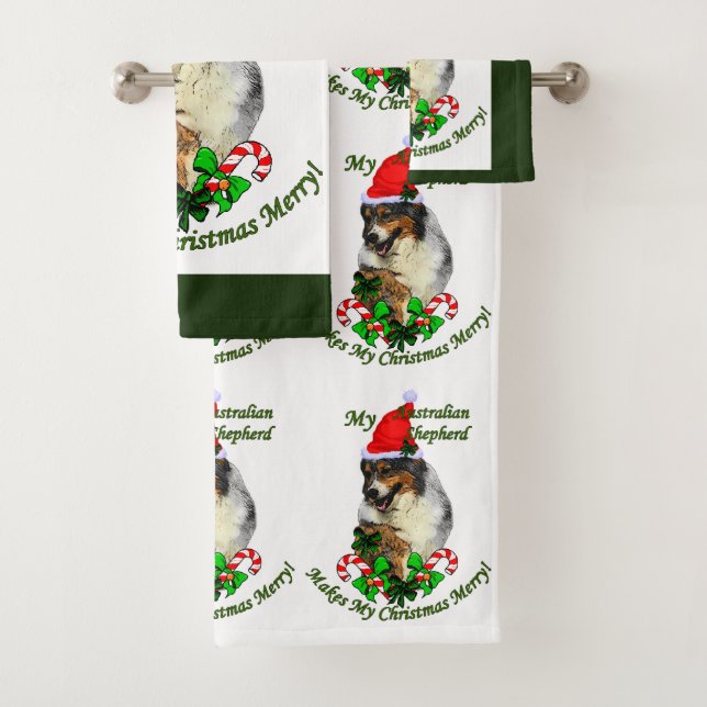 Australan Shepherd Christmas Bath Towel Set (Insitu)