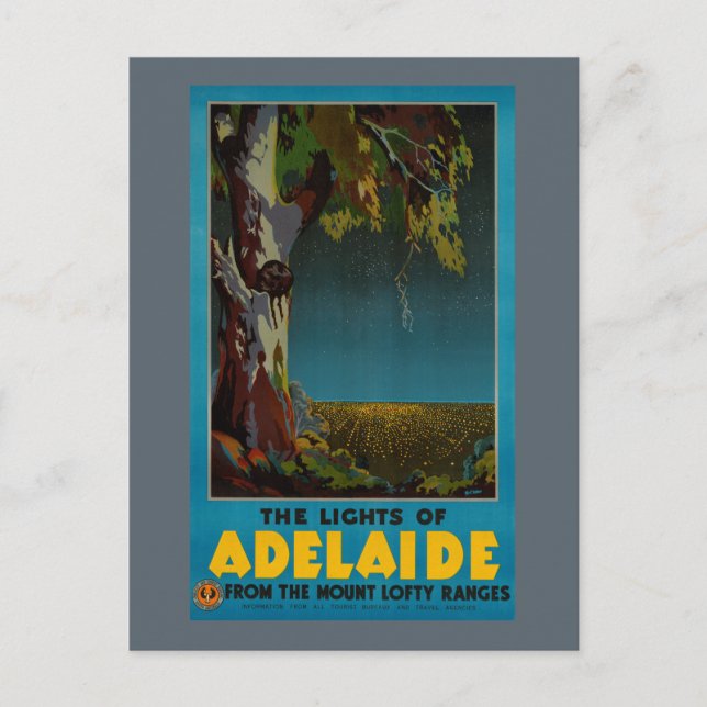 Australia Adelaide Restored Vintage Travel Poster Postcard (Front)