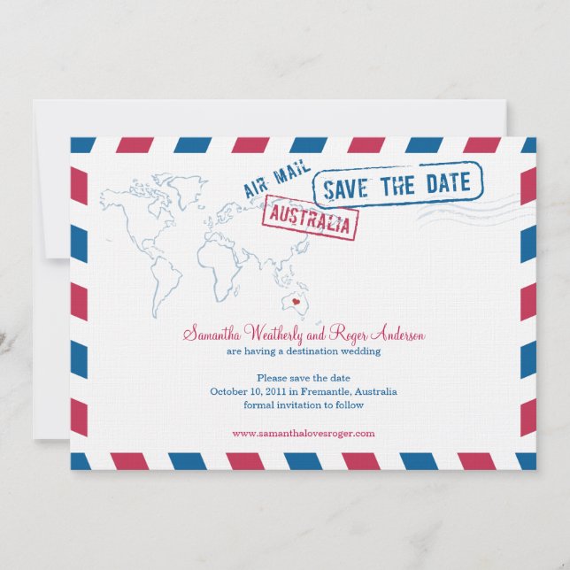 Australia Air Mail Wedding Save The Date (Front)