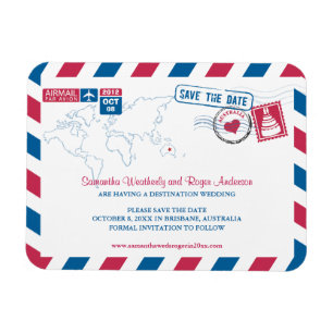 Australia Air Mail Wedding Save the Date sz 3x4 Magnet