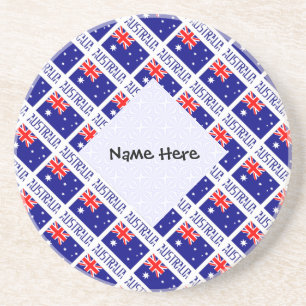 Australia and Australian Flag Tiled with Your Name Coaster