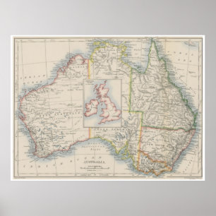 Australia and British Isles Size Comparison Map Poster
