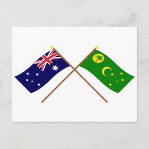 Australia and Cocos Islands Crossed Flags Postcard