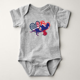 Australia and Unioted States Flag Hearts Baby Bodysuit